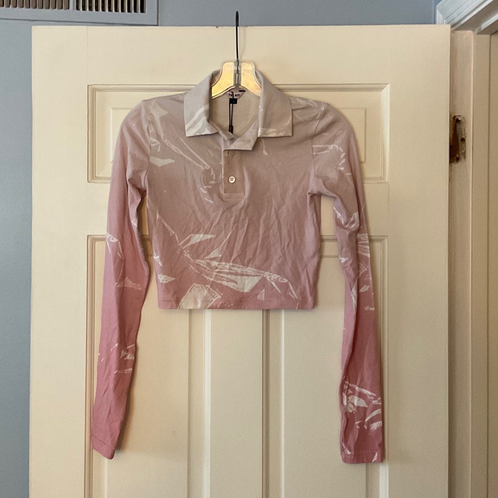 The Kit Natalie Polo Apricot Cellophane Shirt Top Pink Small NWT crop cropped